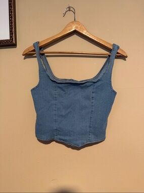 Forever 21 Denim Square Crop Tank - Light Blue